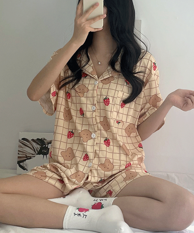 [홈웨어!] 딸기곰 파자마 세트 여름잠옷